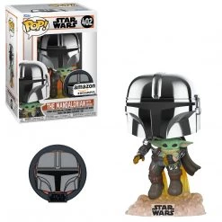 Funko Star Wars The Mandalorian - The Mandalorian Holding Grogu (Chrome) With Pin Exclusive POP! Vinyl Figure