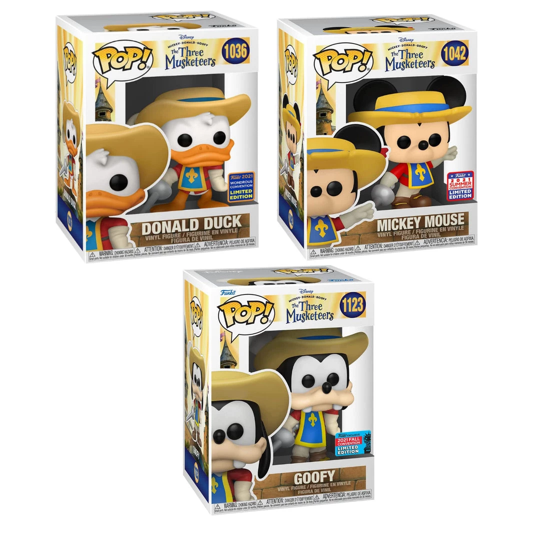 Funko Convention Exclusives WonderCon/SDCC/NYCC 2021 - Disney The Three Musketeers Mickey, Goofy, & Donald Exclusive POP! Vinyl Figure Set 1 Funko Convention Exclusives WonderCon/SDCC/NYCC 2021 - Disney The Three Musketeers Mickey, Goofy, & Donald Exclusive POP! Vinyl Figure Set